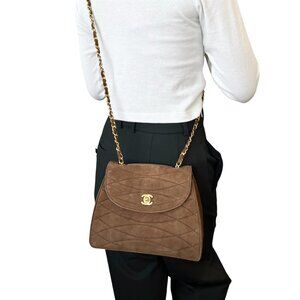 CHANEL Vintage CC Mark Logo Turnlock Chain Crossbody Bag Brown Gold [106335]
